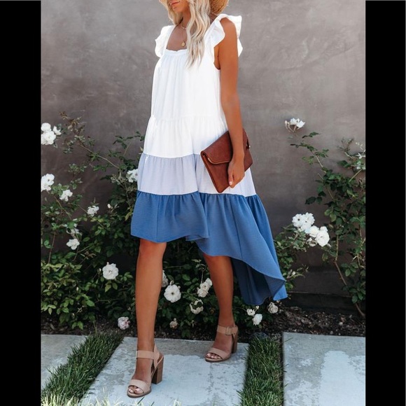 Melody Of Summer Pocketed HighLo Tiered Midi Dress - Picture 2 of 4